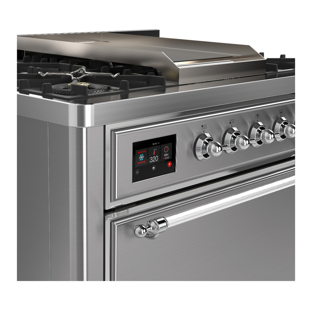ILVE UM36FQNR3SSC Majestic III 36 inch Dual Fuel Range with 6 Black Brass Burners and Griddle, Dual Function Burner up to 25,000 BTU (Solid Door, Stainless Steel, Chrome, Natural Gas) 9 ILVE-UM36FQNR3SSC-Control Knobs View