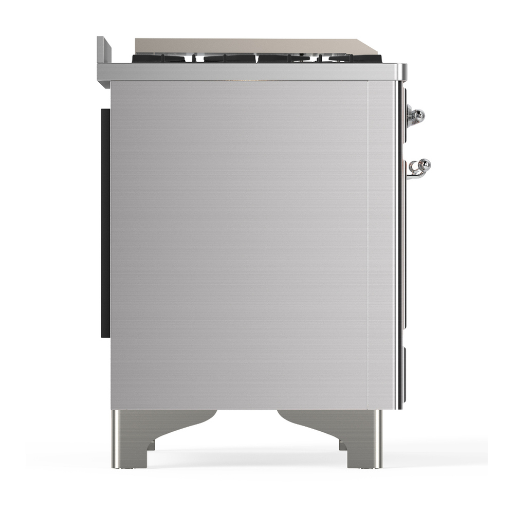 ILVE UM36FQNR3SSC Majestic III 36 inch Dual Fuel Range with 6 Black Brass Burners and Griddle, Dual Function Burner up to 25,000 BTU (Solid Door, Stainless Steel, Chrome, Natural Gas) 10 ILVE-UM36FQNR3SSC-Right Side View