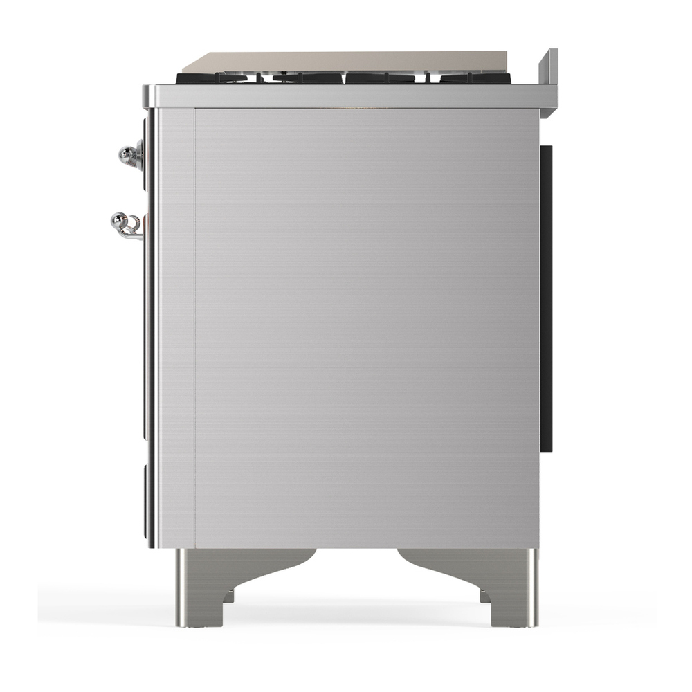 ILVE UM36FQNR3SSC Majestic III 36 inch Dual Fuel Range with 6 Black Brass Burners and Griddle, Dual Function Burner up to 25,000 BTU (Solid Door, Stainless Steel, Chrome, Natural Gas) 11 ILVE-UM36FQNR3SSC-Left Side View