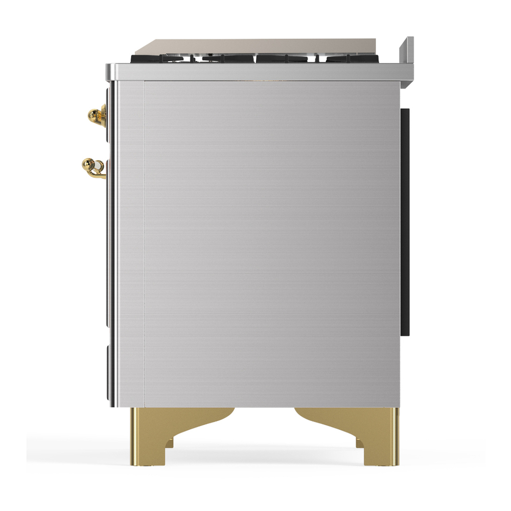 ILVE UM36FQNR3SSGLP Majestic III 36 inch Dual Fuel Range with 6 Black Brass Burners and Griddle, Dual Function Burner up to 25,000 BTU (Solid Door, Stainless Steel, Brass, Liquid Propane) 11 ILVE-UM36FQNR3SSGLP-Left Side View