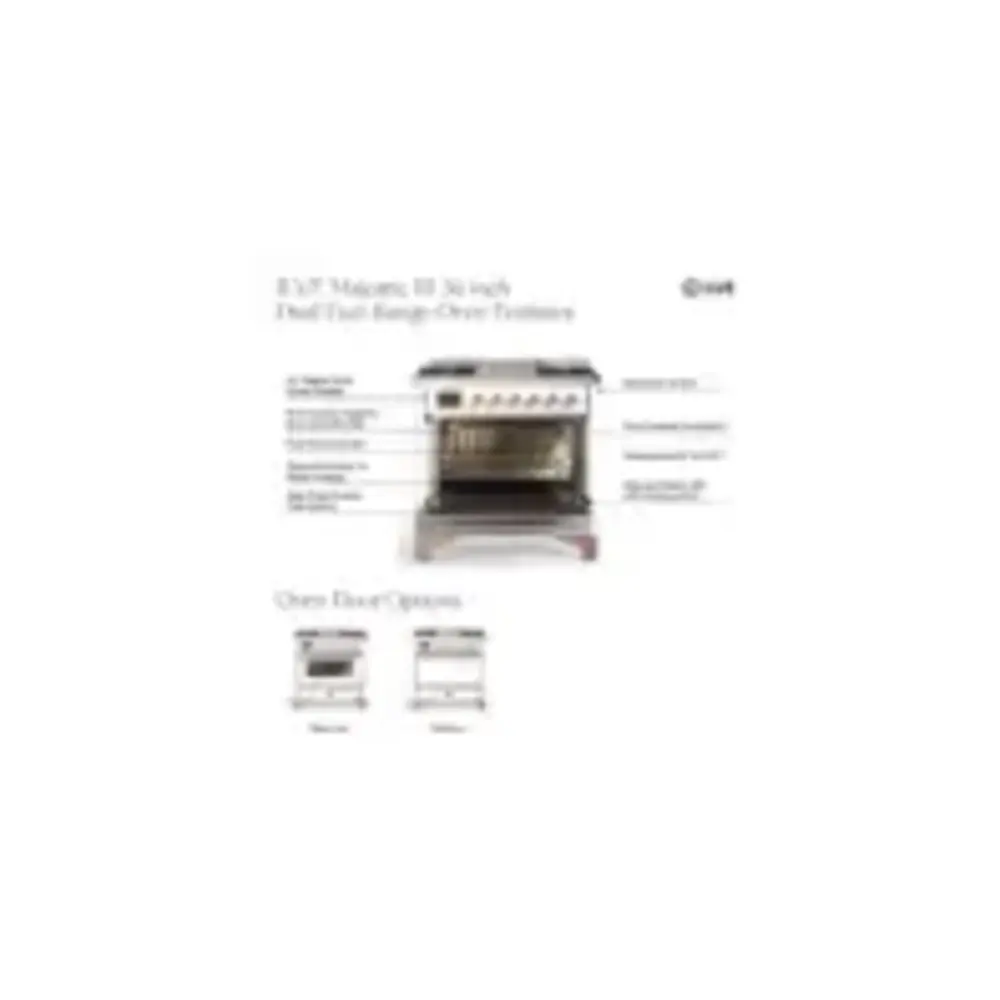 ILVE UM36F Majestic III 36 inch Dual Fuel Range with 6 Black Brass Burners and Griddle, Dual Function Burner up to 25,000 BTU