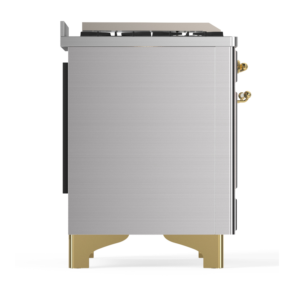 ILVE UM36FQNR3SSG Majestic III 36 inch Dual Fuel Range with 6 Black Brass Burners and Griddle, Dual Function Burner up to 25,000 BTU (Solid Door, Stainless Steel, Brass, Natural Gas) 10 ILVE-UM36FQNR3SSG-Right Side View
