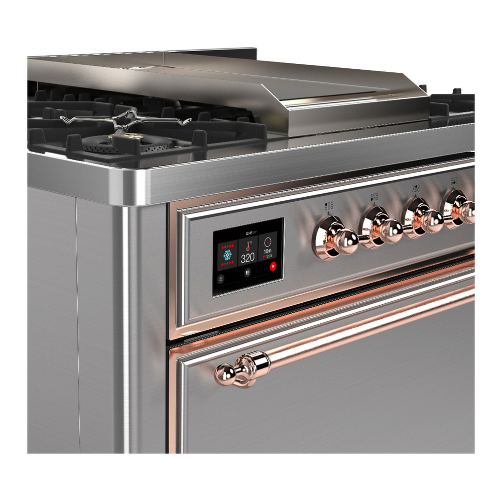 ILVE UM36FQNR3SSPLP Majestic III 36 inch Dual Fuel Range with 6 Black Brass Burners and Griddle, Dual Function Burner up to 25,000 BTU (Solid Door, Stainless Steel, Copper, Liquid Propane) 9 ILVE-UM36FQNR3SSPLP-Control Knobs View