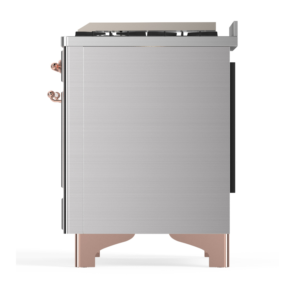 ILVE UM36FQNR3SSPLP Majestic III 36 inch Dual Fuel Range with 6 Black Brass Burners and Griddle, Dual Function Burner up to 25,000 BTU (Solid Door, Stainless Steel, Copper, Liquid Propane) 11 ILVE-UM36FQNR3SSPLP-Left Side View