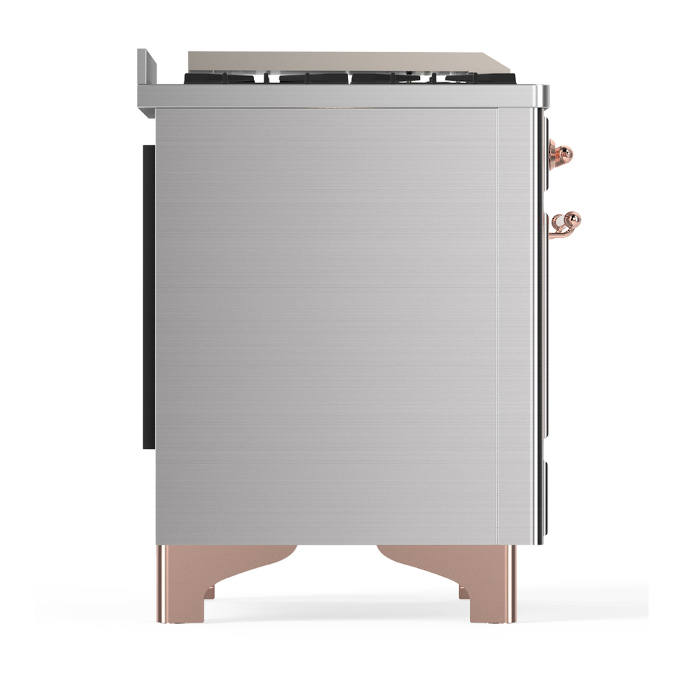 ILVE UM36FQNR3SSPLP Majestic III 36 inch Dual Fuel Range with 6 Black Brass Burners and Griddle, Dual Function Burner up to 25,000 BTU (Solid Door, Stainless Steel, Copper, Liquid Propane) 10 ILVE-UM36FQNR3SSPLP-Right Side View