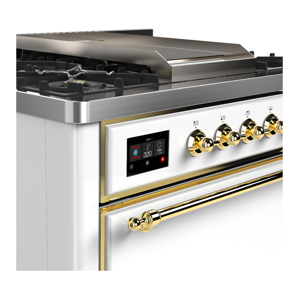ILVE UM36FQNR3WHG Majestic III 36 inch Dual Fuel Range with 6 Black Brass Burners and Griddle, Dual Function Burner up to 25,000 BTU (Solid Door, White, Brass, Natural Gas) 9 ILVE-UM36FQNR3WHG-Control Knobs View