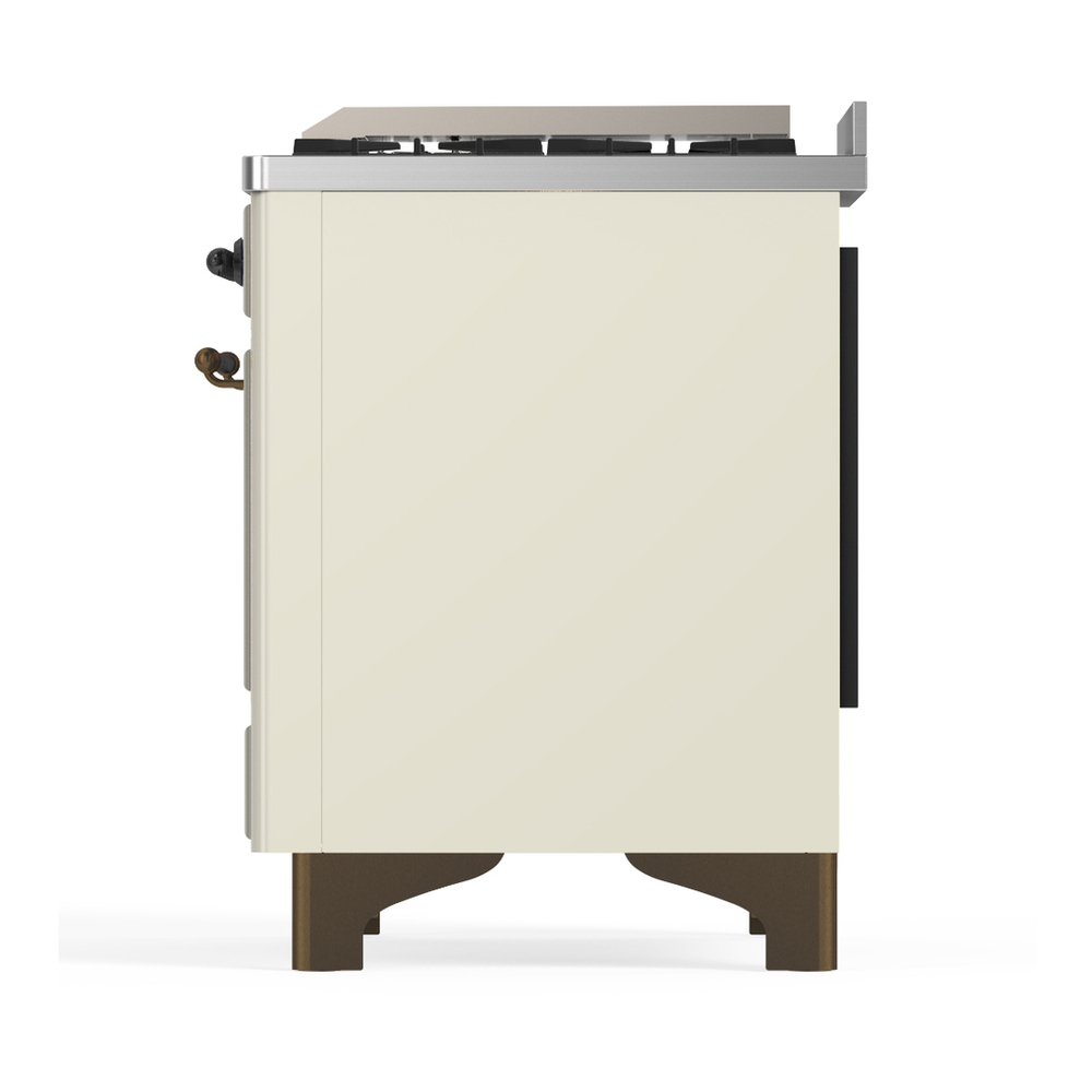 ILVE UM48FNR3AWB Majestic III 48 inch Dual Fuel Range with 8 Burners and Griddle, Dual Function Burner up to 25,000 BTU (Natural Gas, Triple Glass Door, Antique White, Burnished) 9 ILVE-UM48FNR3AWB-Left Side View