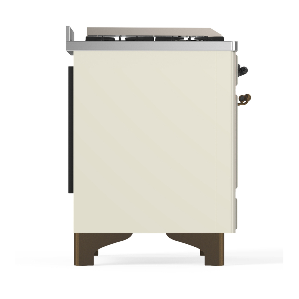 ILVE UM48FNR3AWB Majestic III 48 inch Dual Fuel Range with 8 Burners and Griddle, Dual Function Burner up to 25,000 BTU (Natural Gas, Triple Glass Door, Antique White, Burnished) 8 ILVE-UM48FNR3AWB-Right Side View