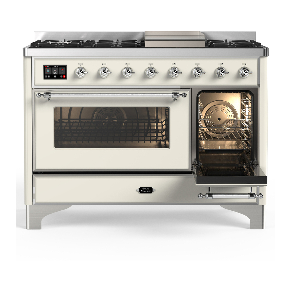 ILVE UM48FNR3AWC Majestic III 48 inch Dual Fuel Range with 8 Burners and Griddle, Dual Function Burner up to 25,000 BTU (Natural Gas, Triple Glass Door, Antique White, Chrome) 4 ILVE-UM48FNR3AWC-Secondary Oven Open View