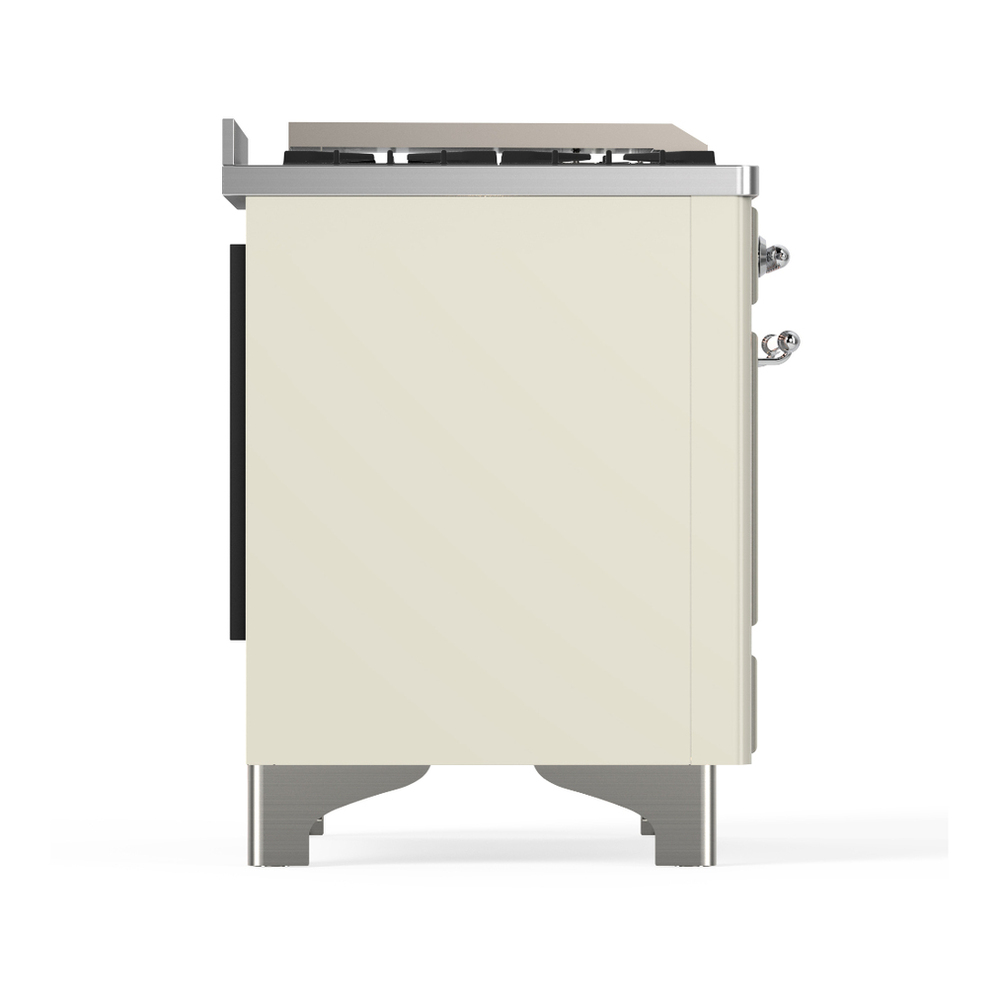 ILVE UM48FNR3AWC Majestic III 48 inch Dual Fuel Range with 8 Burners and Griddle, Dual Function Burner up to 25,000 BTU (Natural Gas, Triple Glass Door, Antique White, Chrome) 8 ILVE-UM48FNR3AWC-Right Side View