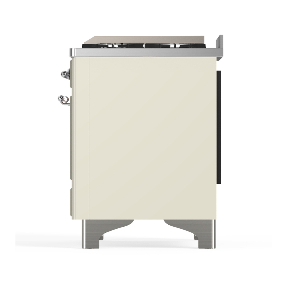 ILVE UM48FNR3AWC Majestic III 48 inch Dual Fuel Range with 8 Burners and Griddle, Dual Function Burner up to 25,000 BTU (Natural Gas, Triple Glass Door, Antique White, Chrome) 9 ILVE-UM48FNR3AWC-Left Side View