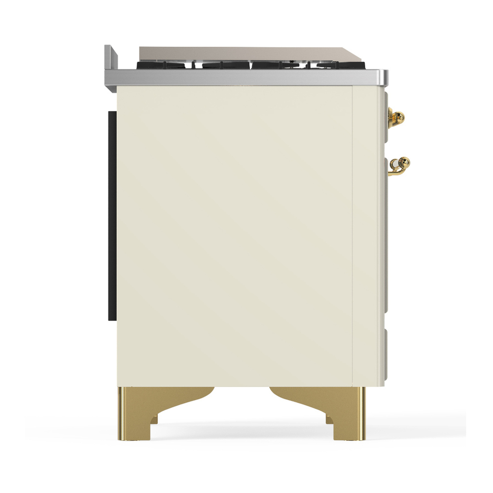 ILVE UM48FNR3AWGLP Majestic III 48 inch Dual Fuel Range with 8 Burners and Griddle, Dual Function Burner up to 25,000 BTU (Liquid Propane, Triple Glass Door, Antique White, Brass) 11 ILVE-UM48FNR3AWGLP-Right Side View