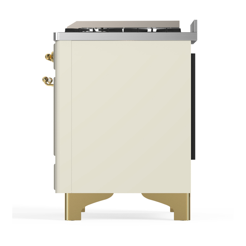 ILVE UM48FNR3AWG Majestic III 48 inch Dual Fuel Range with 8 Burners and Griddle, Dual Function Burner up to 25,000 BTU (Natural Gas, Triple Glass Door, Antique White, Brass) 12 ILVE-UM48FNR3AWG-Left Side View