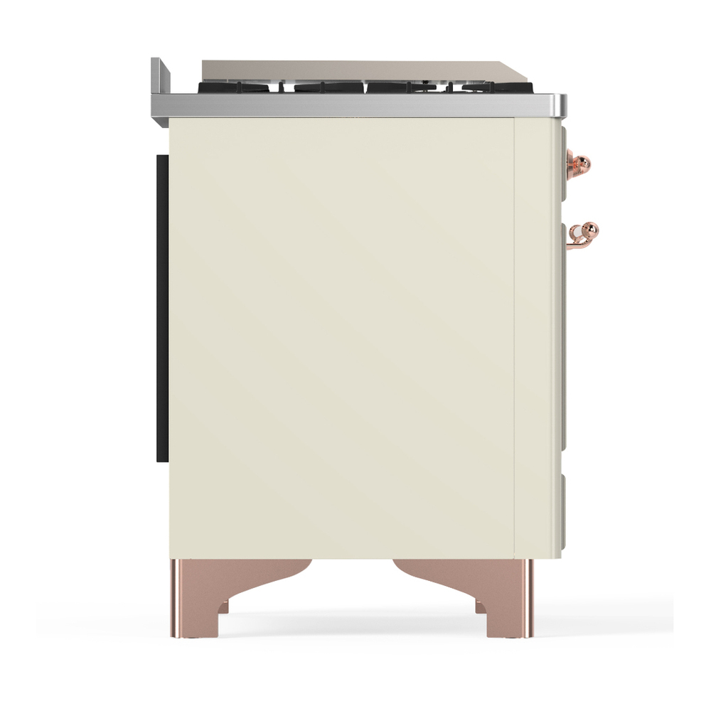 ILVE UM48FNR3AWPLP Majestic III 48 inch Dual Fuel Range with 8 Burners and Griddle, Dual Function Burner up to 25,000 BTU (Liquid Propane, Triple Glass Door, Antique White, Copper) 11 ILVE-UM48FNR3AWPLP-Right Side View