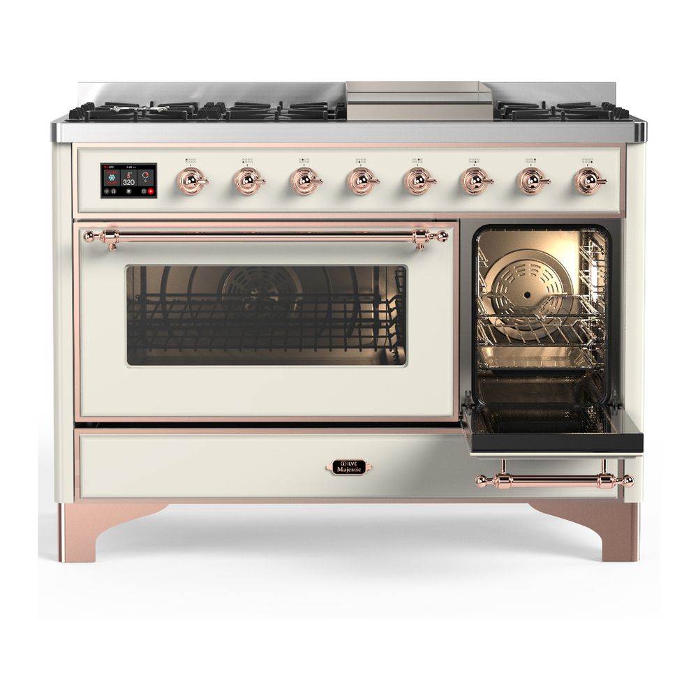ILVE UM48FNR3AWP Majestic III 48 inch Dual Fuel Range with 8 Burners and Griddle, Dual Function Burner up to 25,000 BTU (Natural Gas, Triple Glass Door, Antique White, Copper) 4 ILVE-UM48FNR3AWP-Secondary Oven Open View