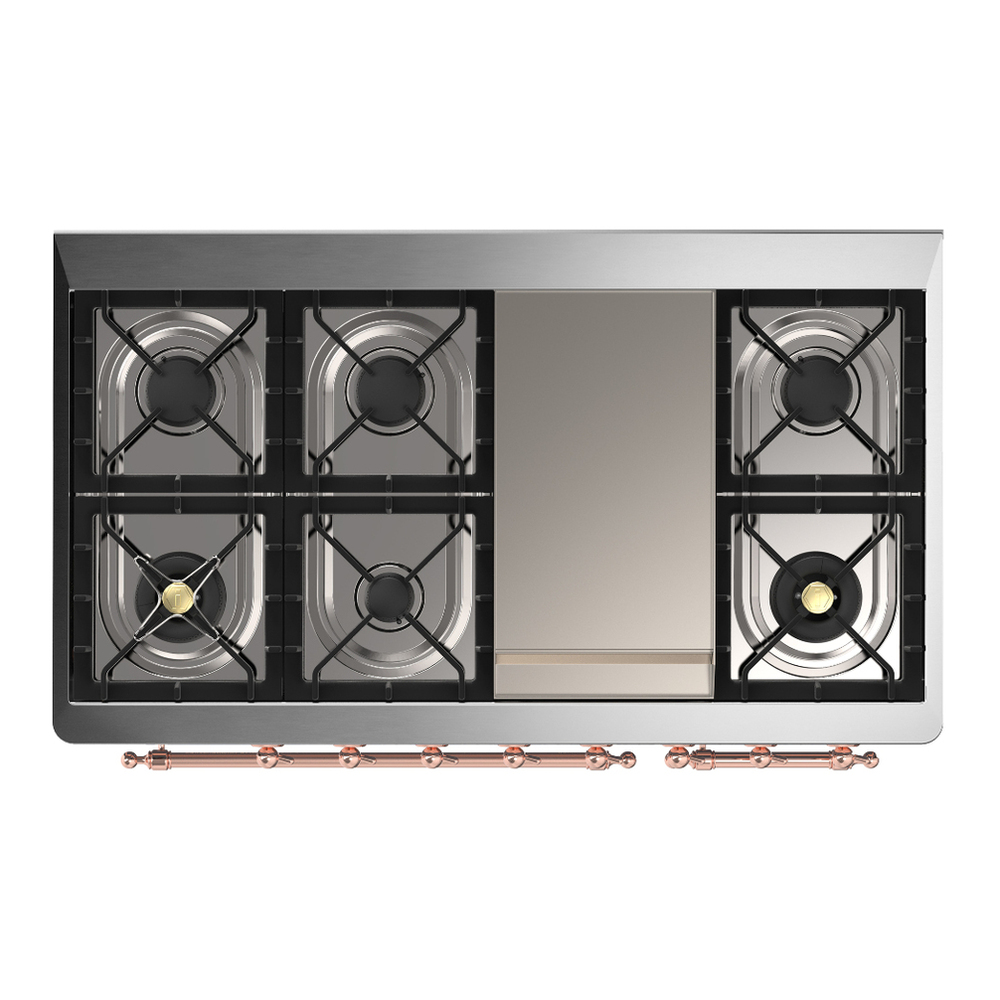 ILVE UM48FNR3AWP Majestic III 48 inch Dual Fuel Range with 8 Burners and Griddle, Dual Function Burner up to 25,000 BTU (Natural Gas, Triple Glass Door, Antique White, Copper) 9 ILVE-UM48FNR3AWP-Top View