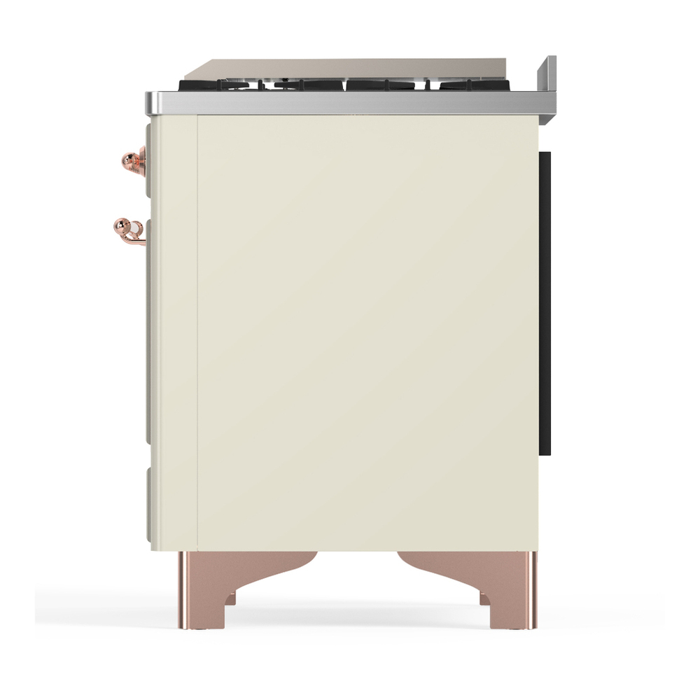 ILVE UM48FNR3AWP Majestic III 48 inch Dual Fuel Range with 8 Burners and Griddle, Dual Function Burner up to 25,000 BTU (Natural Gas, Triple Glass Door, Antique White, Copper) 12 ILVE-UM48FNR3AWP-Left Side View