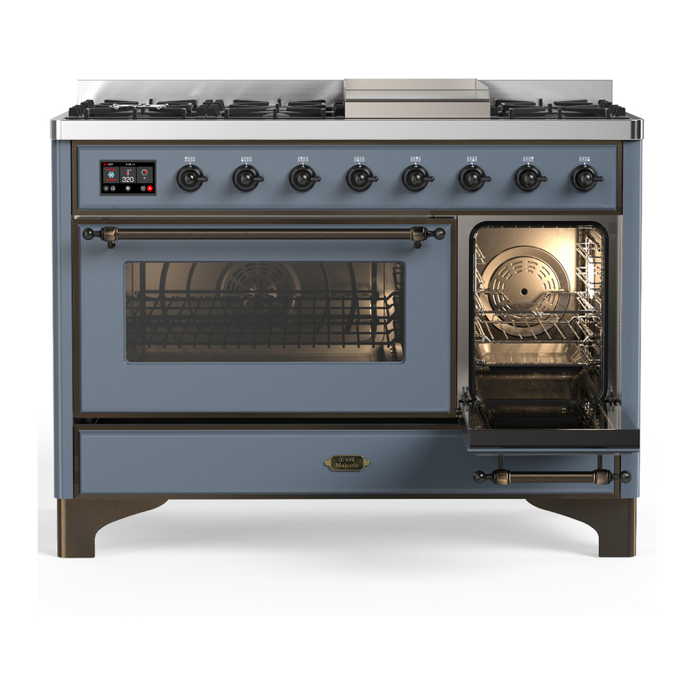 ILVE UM48FNR3BGB Majestic III 48 inch Dual Fuel Range with 8 Burners and Griddle, Dual Function Burner up to 25,000 BTU (Natural Gas, Triple Glass Door, Blue Grey, Burnished) 4 ILVE-UM48FNR3BGB-Secondary Oven Open View