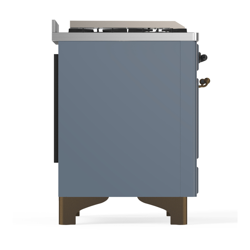ILVE UM48FNR3BGB Majestic III 48 inch Dual Fuel Range with 8 Burners and Griddle, Dual Function Burner up to 25,000 BTU (Natural Gas, Triple Glass Door, Blue Grey, Burnished) 11 ILVE-UM48FNR3BGB-Right Side View
