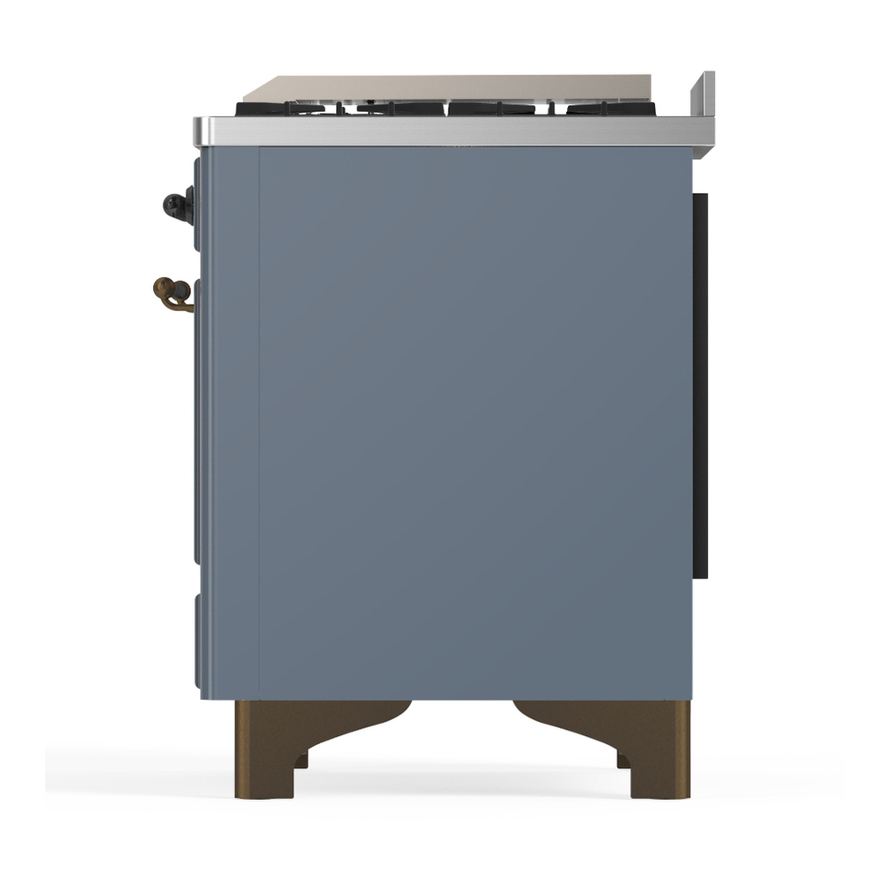 ILVE UM48FNR3BGB Majestic III 48 inch Dual Fuel Range with 8 Burners and Griddle, Dual Function Burner up to 25,000 BTU (Natural Gas, Triple Glass Door, Blue Grey, Burnished) 12 ILVE-UM48FNR3BGB-Left Side View