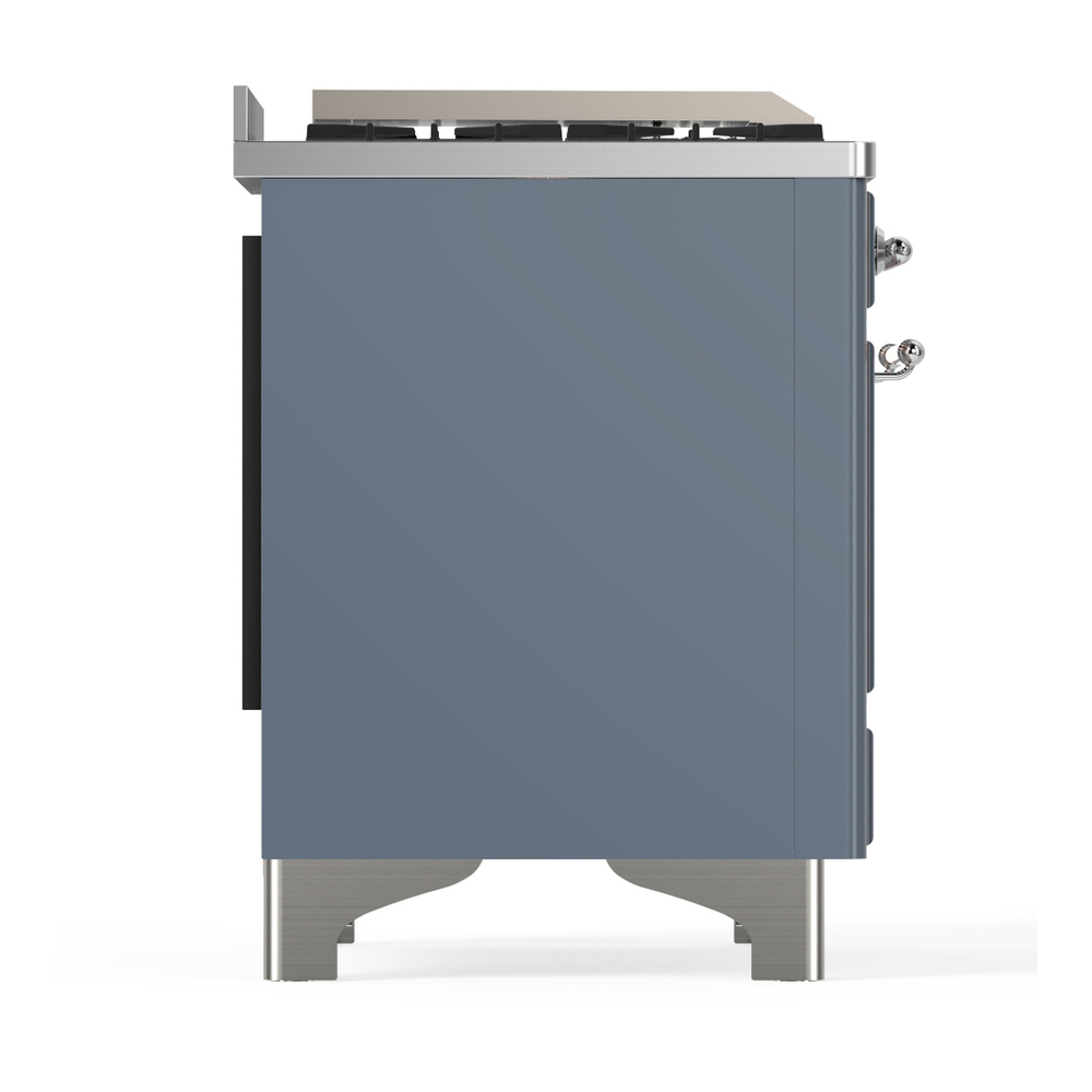 ILVE UM48FNR3BGCLP Majestic III 48 inch Dual Fuel Range with 8 Burners and Griddle, Dual Function Burner up to 25,000 BTU (Liquid Propane, Triple Glass Door, Blue Grey, Chrome) 11 ILVE-UM48FNR3BGCLP-Right Side View