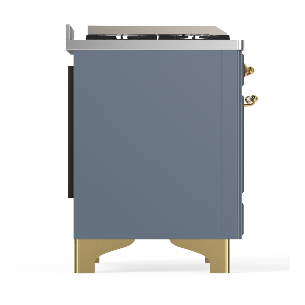 ILVE UM48FNR3BGGLP Majestic III 48 inch Dual Fuel Range with 8 Burners and Griddle, Dual Function Burner up to 25,000 BTU (Liquid Propane, Triple Glass Door, Blue Grey, Brass) 11 ILVE-UM48FNR3BGGLP-Right Side View