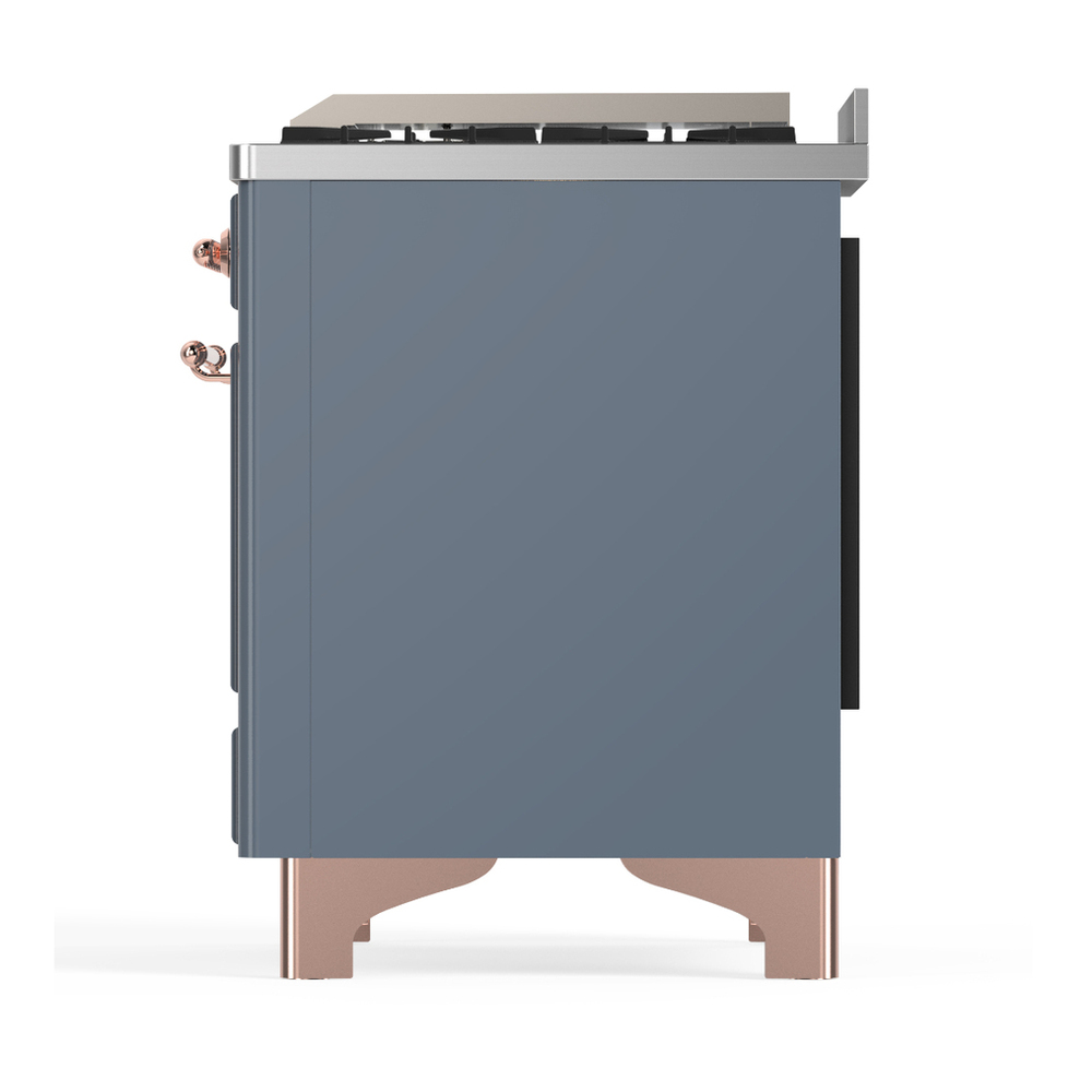 ILVE UM48FNR3BGPLP Majestic III 48 inch Dual Fuel Range with 8 Burners and Griddle, Dual Function Burner up to 25,000 BTU (Liquid Propane, Triple Glass Door, Blue Grey, Copper) 12 ILVE-UM48FNR3BGPLP-Left Side View