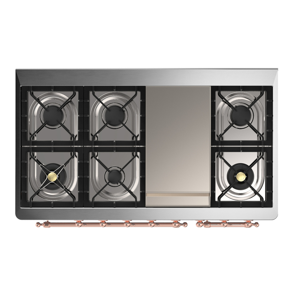 ILVE UM48FNR3BGP Majestic III 48 inch Dual Fuel Range with 8 Burners and Griddle, Dual Function Burner up to 25,000 BTU (Natural Gas, Triple Glass Door, Blue Grey, Copper) 9 ILVE-UM48FNR3BGP-Top View