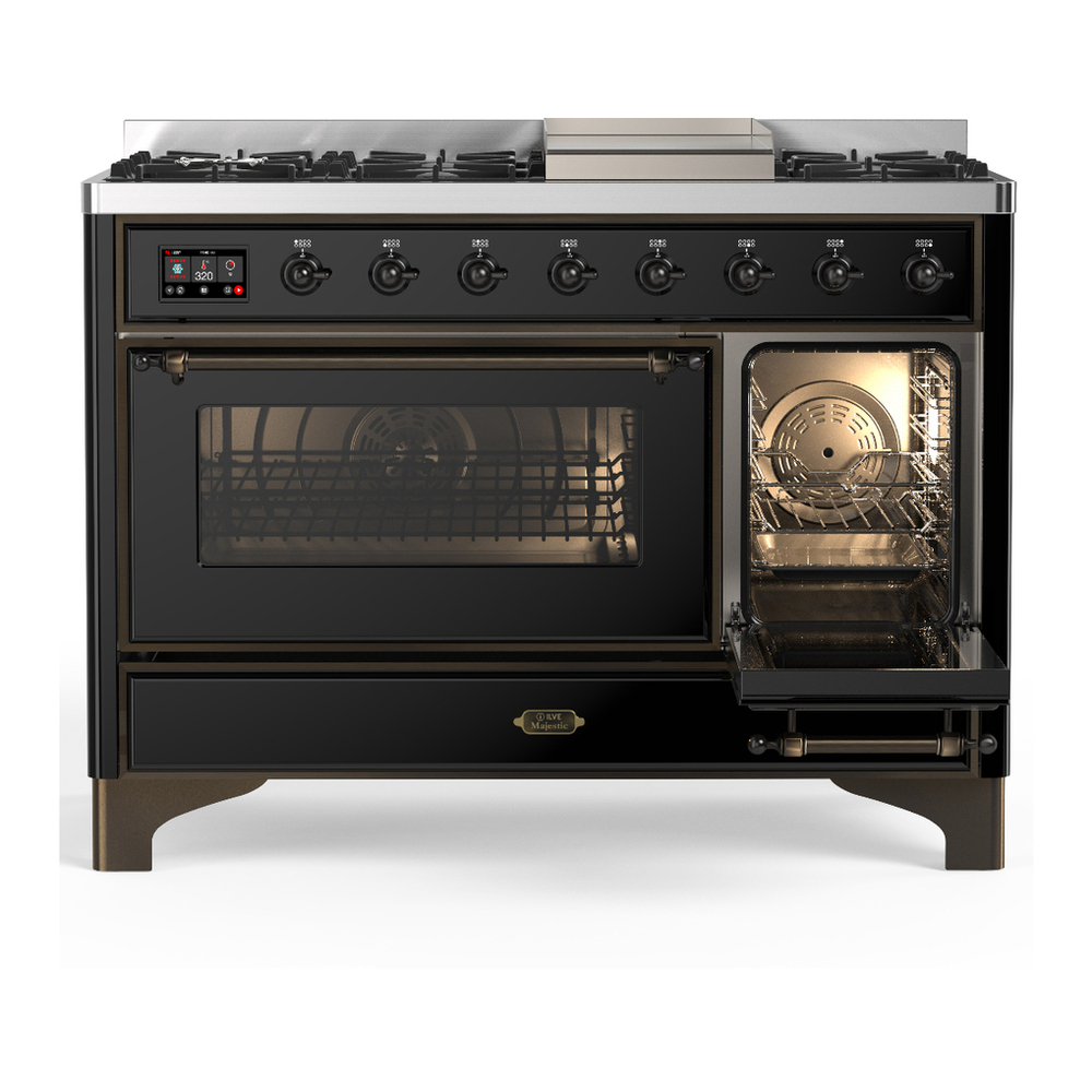 ILVE UM48FNR3BKBLP Majestic III 48 inch Dual Fuel Range with 8 Burners and Griddle, Dual Function Burner up to 25,000 BTU (Liquid Propane, Triple Glass Door, Glossy Black, Burnished) 7 ILVE-UM48FNR3BKBLP-Secondary Oven Open View
