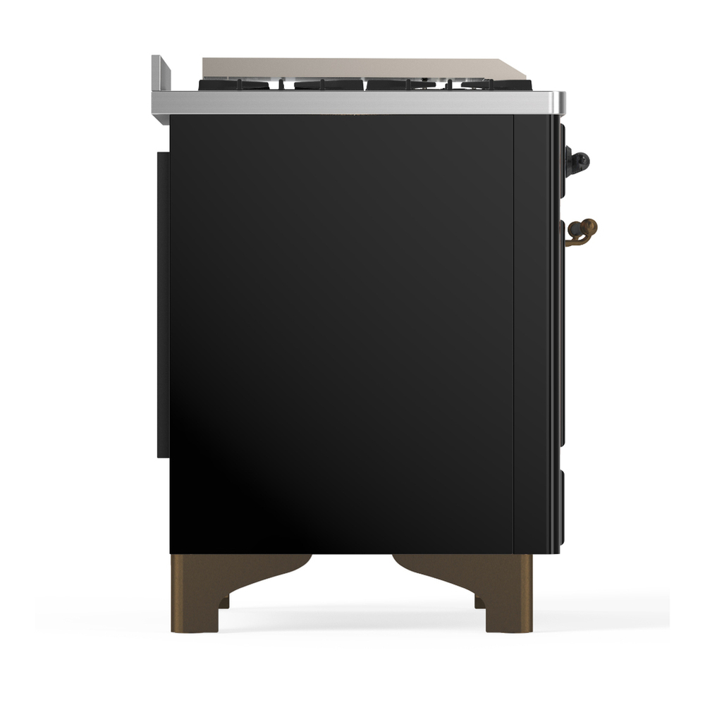 ILVE UM48FNR3BKB Majestic III 48 inch Dual Fuel Range with 8 Burners and Griddle, Dual Function Burner up to 25,000 BTU (Natural Gas, Triple Glass Door, Glossy Black, Burnished) 11 ILVE-UM48FNR3BKB-Right Side View
