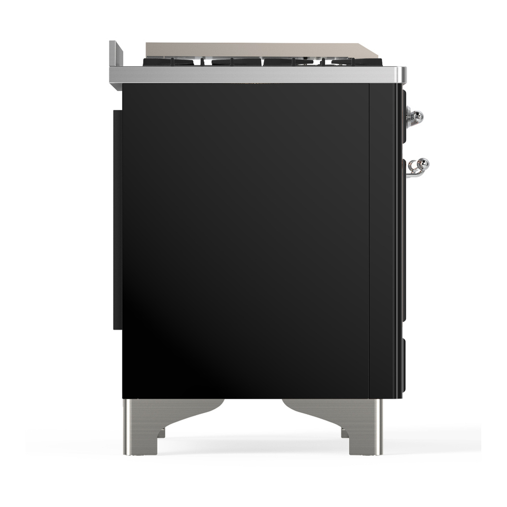 ILVE UM48FNR3BKC Majestic III 48 inch Dual Fuel Range with 8 Burners and Griddle, Dual Function Burner up to 25,000 BTU (Natural Gas, Triple Glass Door, Glossy Black, Chrome) 11 ILVE-UM48FNR3BKC-Right Side View