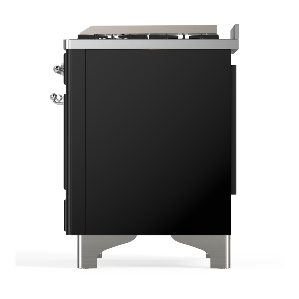 ILVE UM48FNR3BKC Majestic III 48 inch Dual Fuel Range with 8 Burners and Griddle, Dual Function Burner up to 25,000 BTU (Natural Gas, Triple Glass Door, Glossy Black, Chrome) 12 ILVE-UM48FNR3BKC-Left Side View