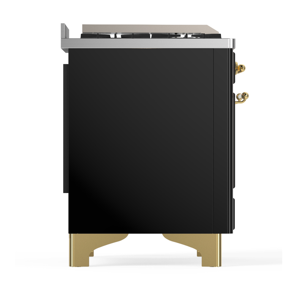 ILVE UM48FNR3BKGLP Majestic III 48 inch Dual Fuel Range with 8 Burners and Griddle, Dual Function Burner up to 25,000 BTU (Liquid Propane, Triple Glass Door, Glossy Black, Brass) 11 ILVE-UM48FNR3BKGLP-Right Side View