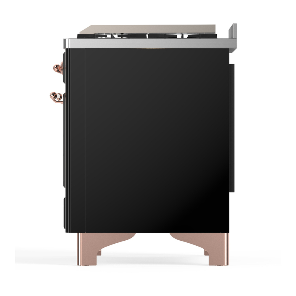ILVE UM48FNR3BKPLP Majestic III 48 inch Dual Fuel Range with 8 Burners and Griddle, Dual Function Burner up to 25,000 BTU (Liquid Propane, Triple Glass Door, Glossy Black, Copper) 9 ILVE-UM48FNR3BKPLP-Left Side View