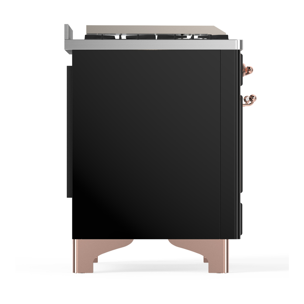 ILVE UM48FNR3BKP Majestic III 48 inch Dual Fuel Range with 8 Burners and Griddle, Dual Function Burner up to 25,000 BTU (Natural Gas, Triple Glass Door, Glossy Black, Copper) 11 ILVE-UM48FNR3BKP-Right Side View
