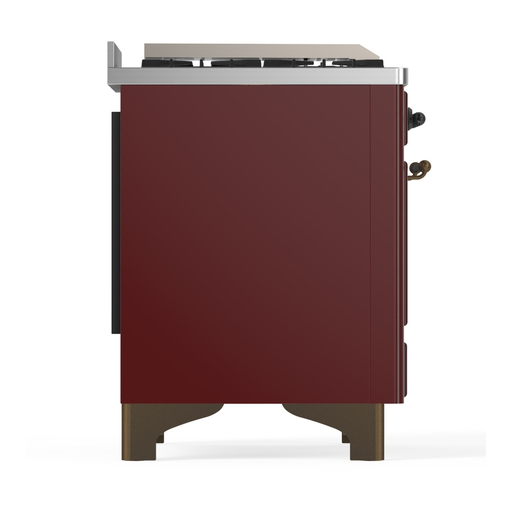 ILVE UM48FNR3BUBLP Majestic III 48 inch Dual Fuel Range with 8 Burners and Griddle, Dual Function Burner up to 25,000 BTU (Liquid Propane, Triple Glass Door, Burgundy, Burnished) 8 ILVE-UM48FNR3BUBLP-Right Side View