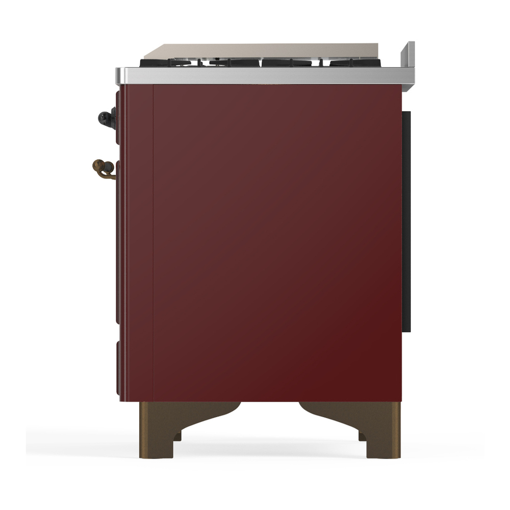 ILVE UM48FNR3BUBLP Majestic III 48 inch Dual Fuel Range with 8 Burners and Griddle, Dual Function Burner up to 25,000 BTU (Liquid Propane, Triple Glass Door, Burgundy, Burnished) 9 ILVE-UM48FNR3BUBLP-Left Side View