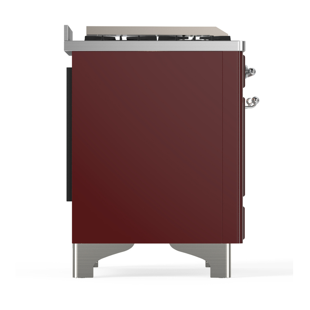 ILVE UM48FNR3BUCLP Majestic III 48 inch Dual Fuel Range with 8 Burners and Griddle, Dual Function Burner up to 25,000 BTU (Liquid Propane, Triple Glass Door, Burgundy, Chrome) 11 ILVE-UM48FNR3BUCLP-Right Side View