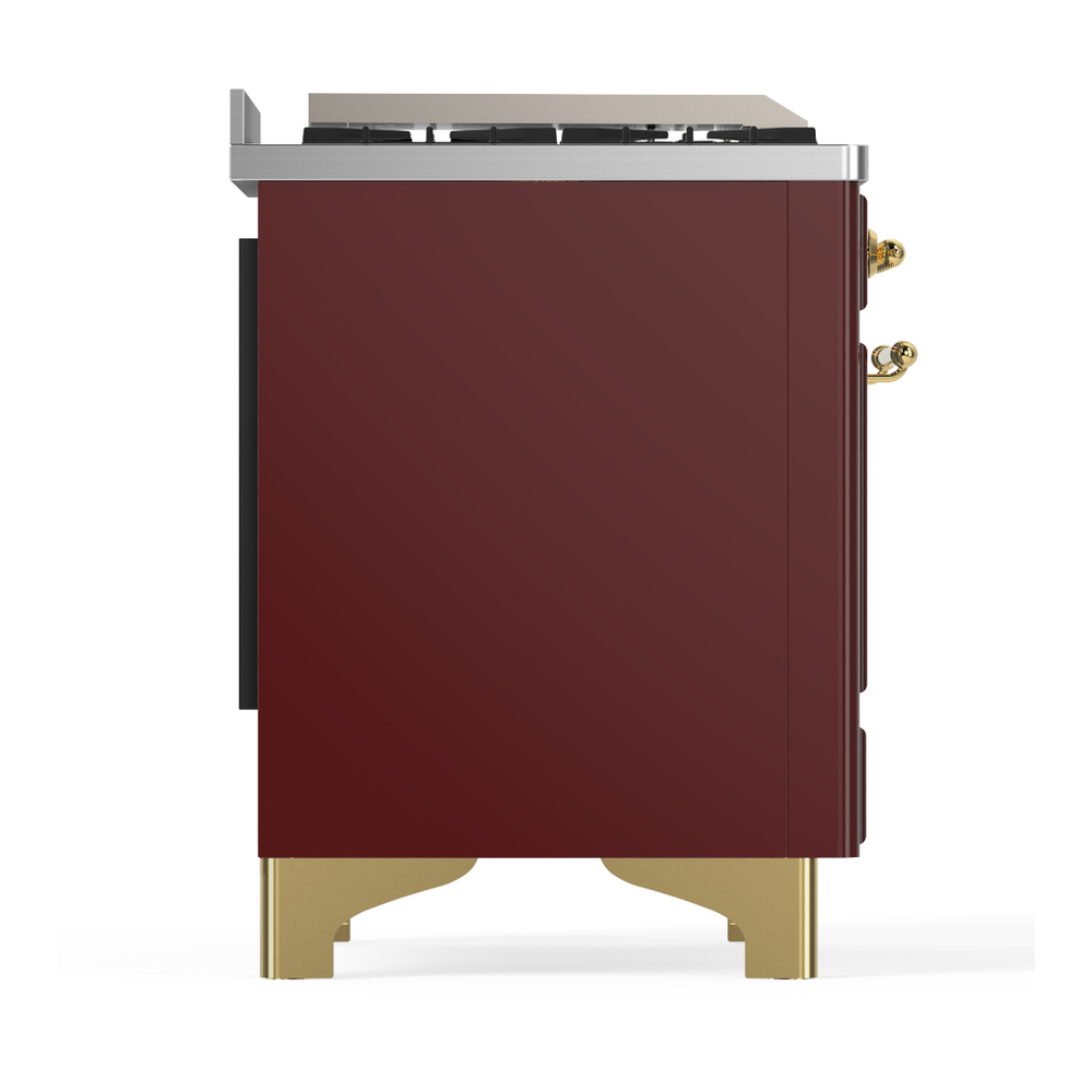 ILVE UM48FNR3BUG Majestic III 48 inch Dual Fuel Range with 8 Burners and Griddle, Dual Function Burner up to 25,000 BTU (Natural Gas, Triple Glass Door, Burgundy, Brass) 8 ILVE-UM48FNR3BUG-Right Side View