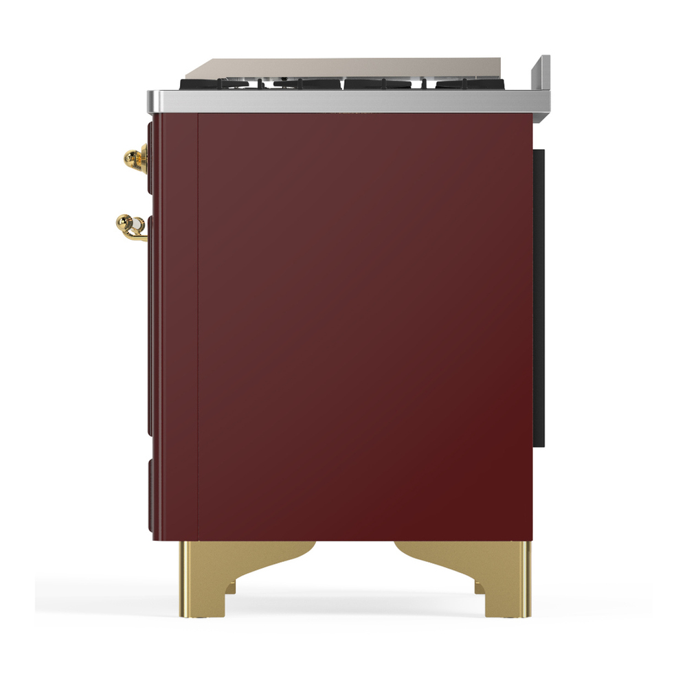 ILVE UM48FNR3BUG Majestic III 48 inch Dual Fuel Range with 8 Burners and Griddle, Dual Function Burner up to 25,000 BTU (Natural Gas, Triple Glass Door, Burgundy, Brass) 12 ILVE-UM48FNR3BUG-Left Side View