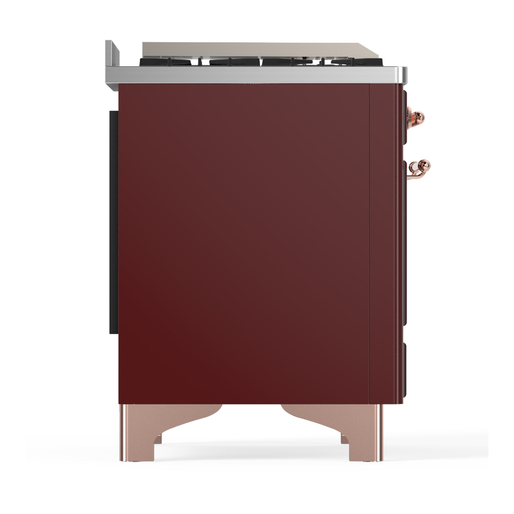 ILVE UM48FNR3BUPLP Majestic III 48 inch Dual Fuel Range with 8 Burners and Griddle, Dual Function Burner up to 25,000 BTU (Liquid Propane, Triple Glass Door, Burgundy, Copper) 11 ILVE-UM48FNR3BUPLP-Right Side View