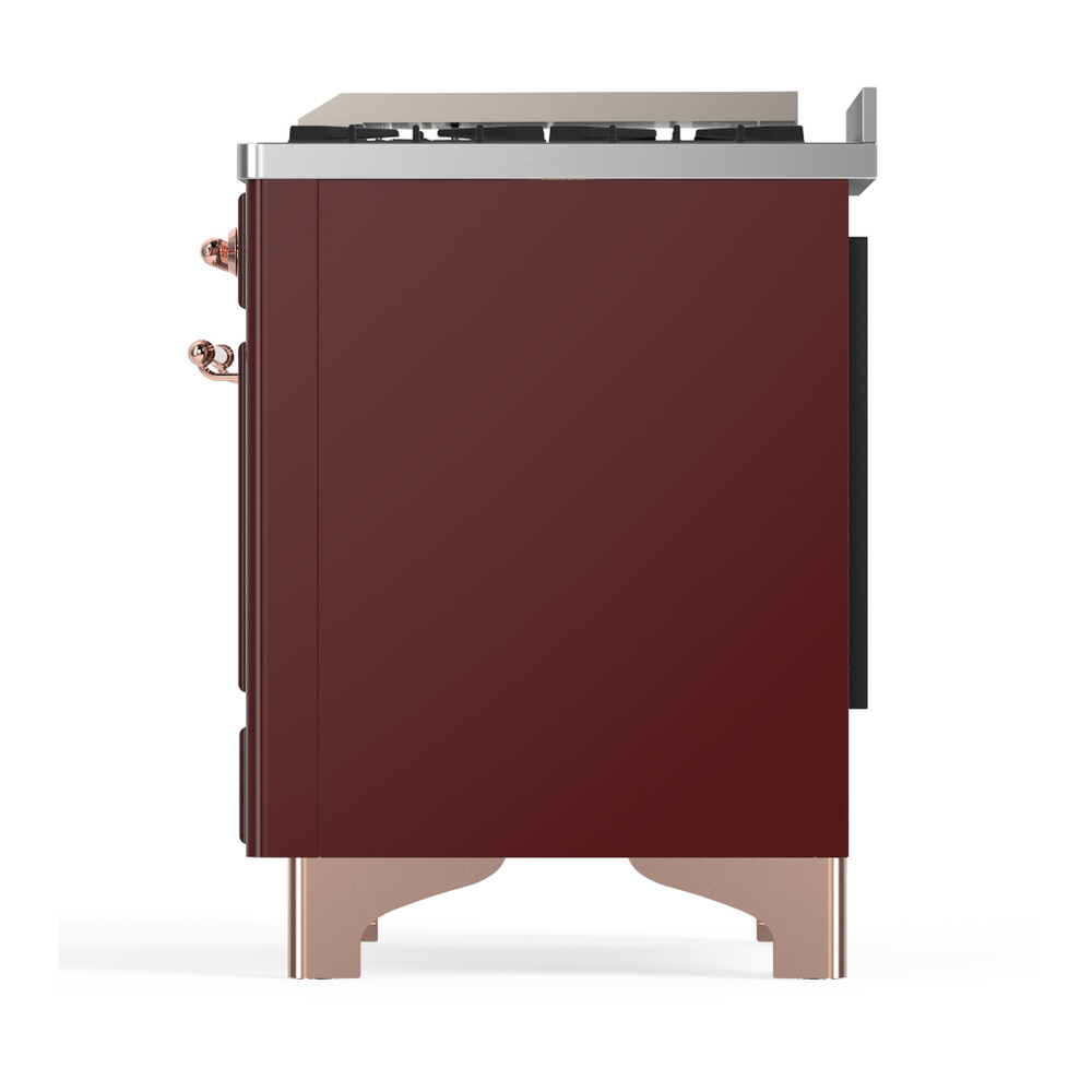 ILVE UM48FNR3BUPLP Majestic III 48 inch Dual Fuel Range with 8 Burners and Griddle, Dual Function Burner up to 25,000 BTU (Liquid Propane, Triple Glass Door, Burgundy, Copper) 9 ILVE-UM48FNR3BUPLP-Left Side View