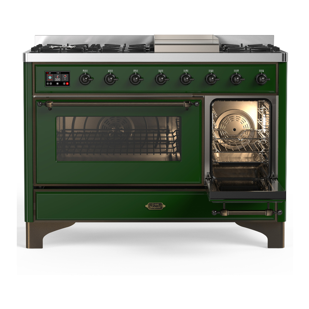 ILVE UM48FNR3EGBLP Majestic III 48 inch Dual Fuel Range with 8 Burners and Griddle, Dual Function Burner up to 25,000 BTU (Liquid Propane, Triple Glass Door, Emerald Green, Burnished) 7 ILVE-UM48FNR3EGBLP-Secondary Oven Open View