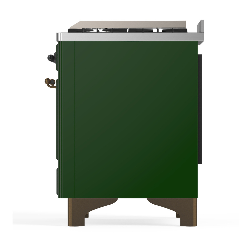 ILVE UM48FNR3EGBLP Majestic III 48 inch Dual Fuel Range with 8 Burners and Griddle, Dual Function Burner up to 25,000 BTU (Liquid Propane, Triple Glass Door, Emerald Green, Burnished) 9 ILVE-UM48FNR3EGBLP-Left Side View