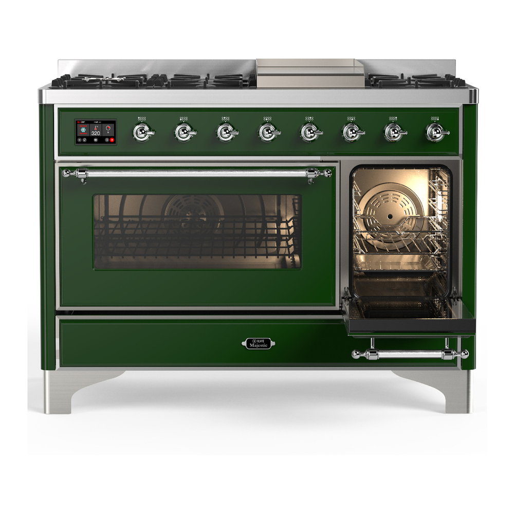 ILVE UM48FNR3EGC Majestic III 48 inch Dual Fuel Range with 8 Burners and Griddle, Dual Function Burner up to 25,000 BTU (Natural Gas, Triple Glass Door, Emerald Green, Chrome) 7 ILVE-UM48FNR3EGC-Secondary Oven Open View