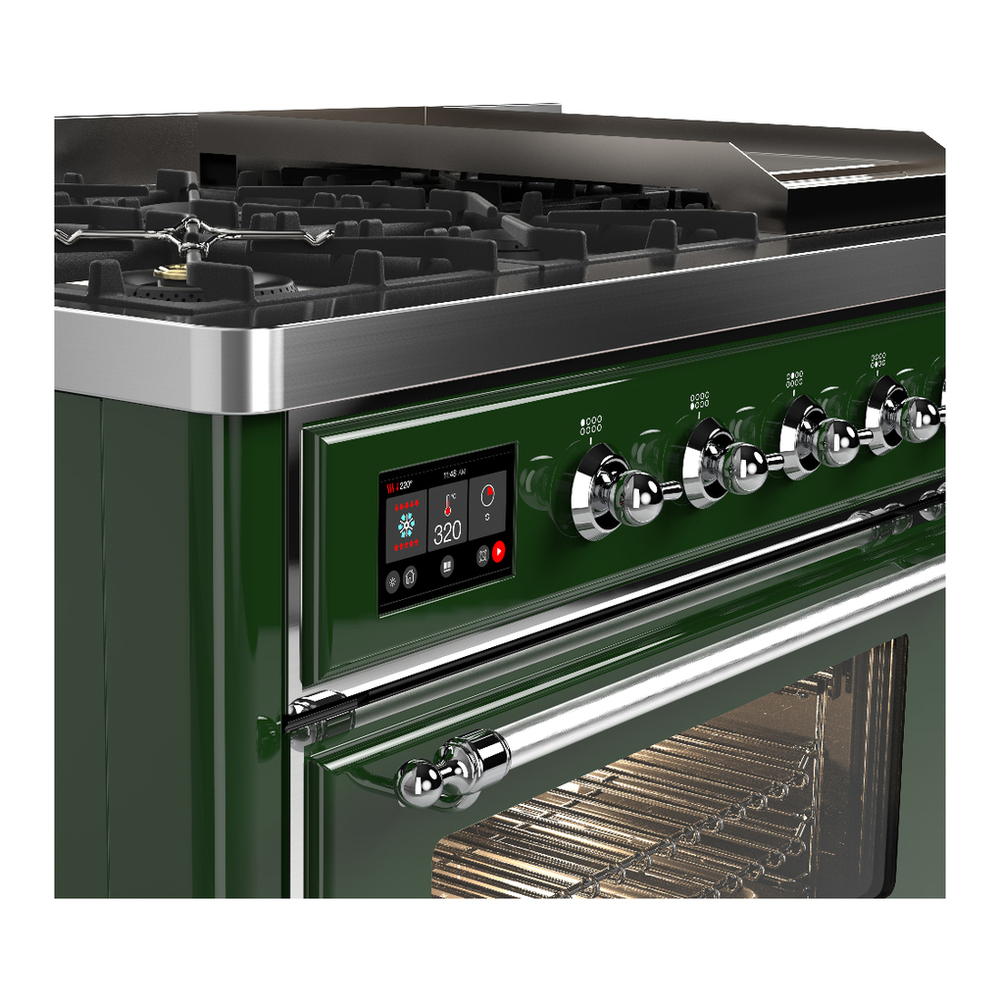 ILVE UM48FNR3EGC Majestic III 48 inch Dual Fuel Range with 8 Burners and Griddle, Dual Function Burner up to 25,000 BTU (Natural Gas, Triple Glass Door, Emerald Green, Chrome) 10 ILVE-UM48FNR3EGC-Control Knobs View