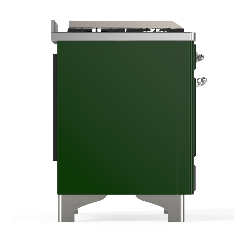 ILVE UM48FNR3EGC Majestic III 48 inch Dual Fuel Range with 8 Burners and Griddle, Dual Function Burner up to 25,000 BTU (Natural Gas, Triple Glass Door, Emerald Green, Chrome) 11 ILVE-UM48FNR3EGC-Right Side View