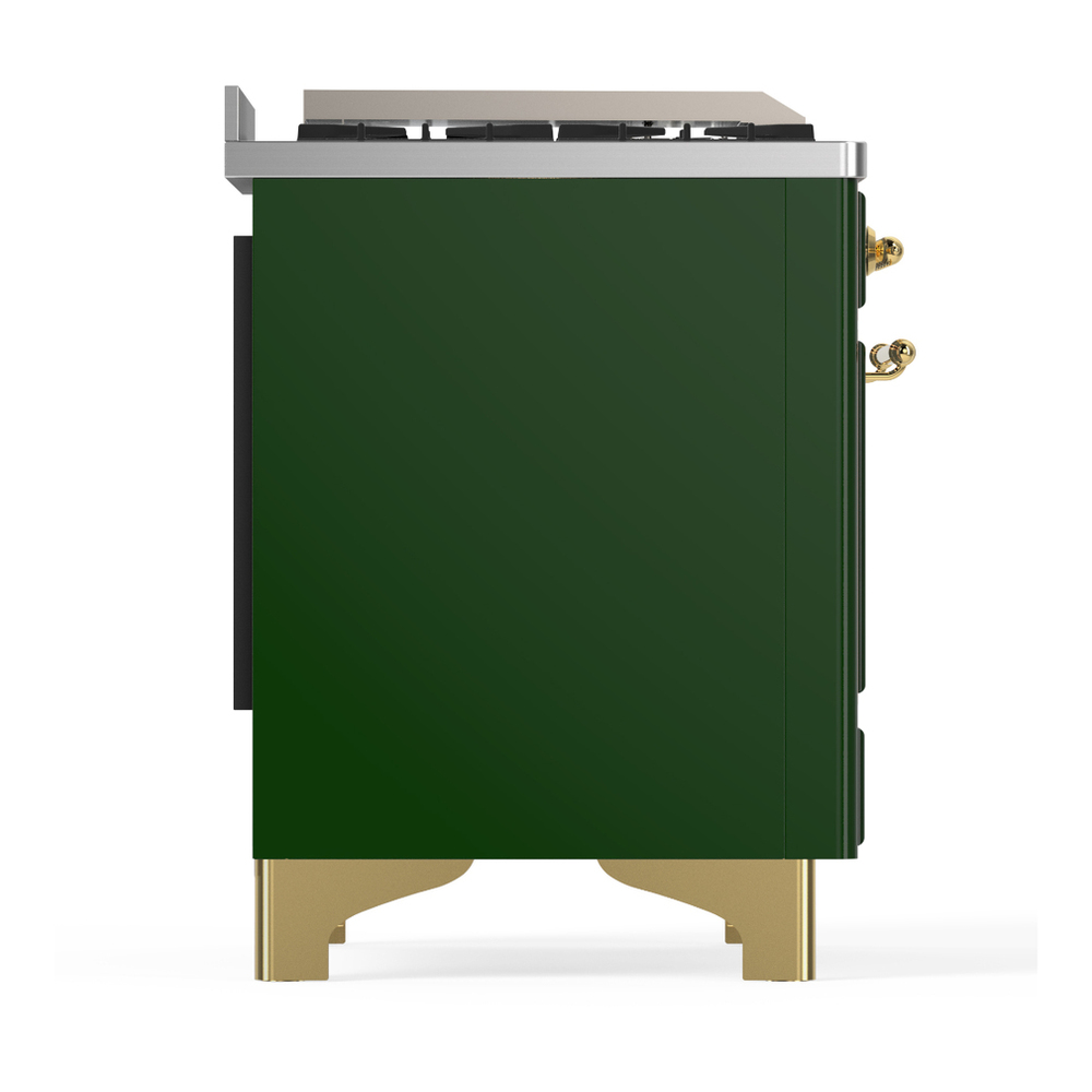 ILVE UM48FNR3EGGLP Majestic III 48 inch Dual Fuel Range with 8 Burners and Griddle, Dual Function Burner up to 25,000 BTU (Liquid Propane, Triple Glass Door, Emerald Green, Brass) 11 ILVE-UM48FNR3EGGLP-Right Side View