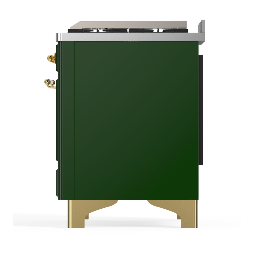 ILVE UM48FNR3EGG Majestic III 48 inch Dual Fuel Range with 8 Burners and Griddle, Dual Function Burner up to 25,000 BTU (Natural Gas, Triple Glass Door, Emerald Green, Brass) 12 ILVE-UM48FNR3EGG-Left Side View