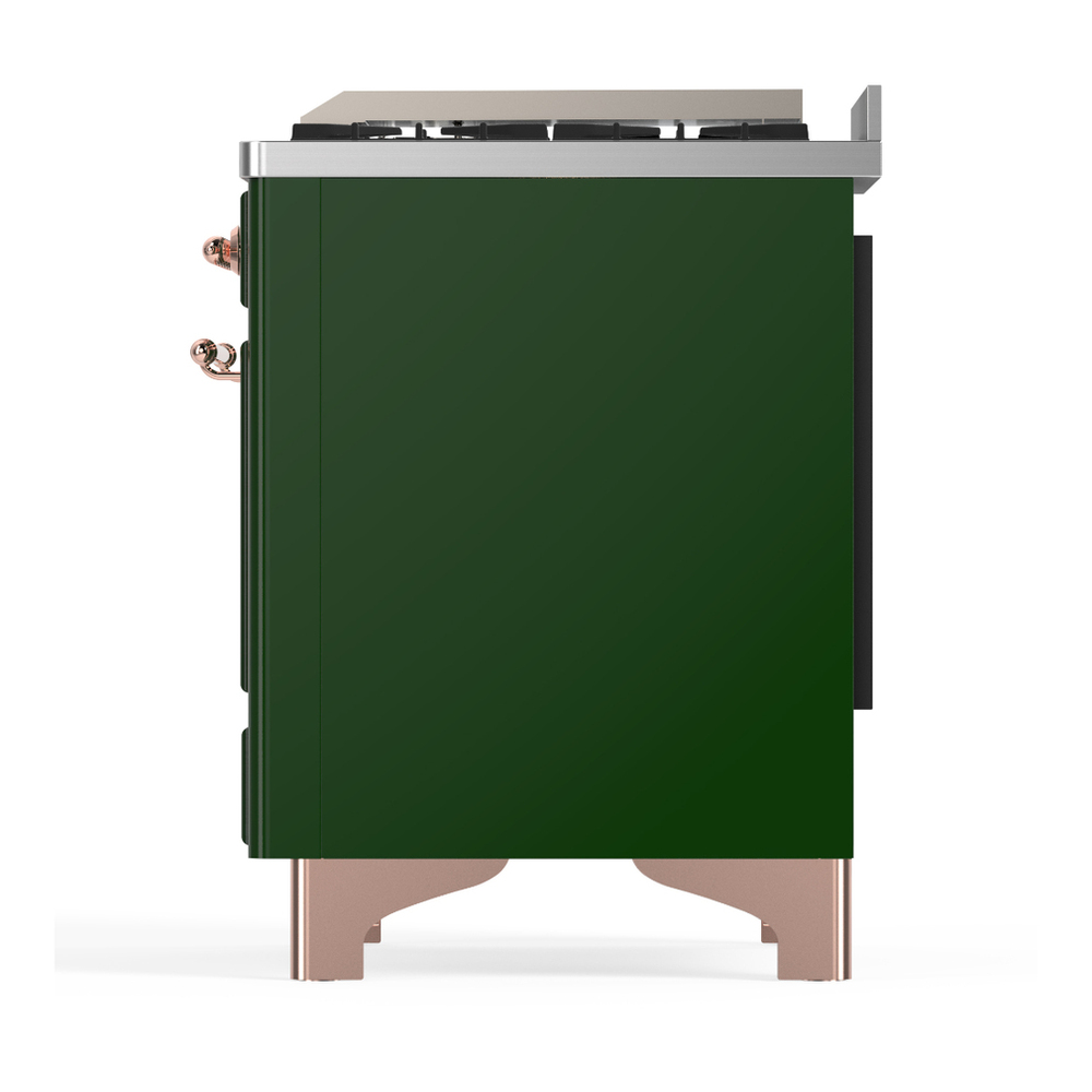 ILVE UM48FNR3EGPLP Majestic III 48 inch Dual Fuel Range with 8 Burners and Griddle, Dual Function Burner up to 25,000 BTU (Liquid Propane, Triple Glass Door, Emerald Green, Copper) 12 ILVE-UM48FNR3EGPLP-Left Side View